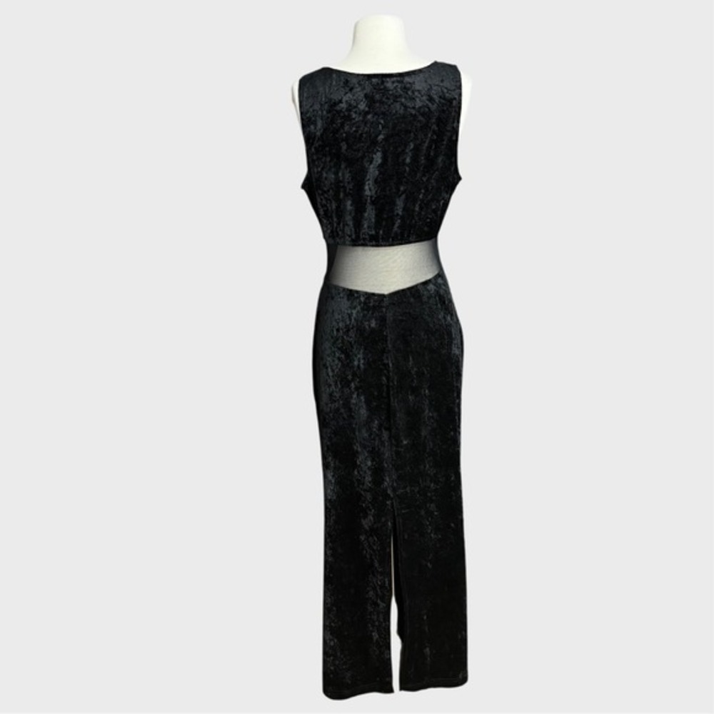 Vintage‎ 90's Medium Goth Black Crushed Velvet Maxi Dress Mesh Cutout Gothic - Picture 4 of 6